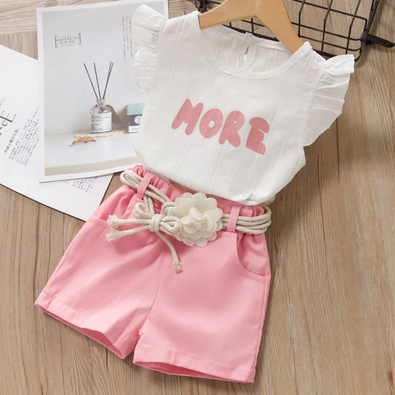 Новый летний повседневный комплект для девочек детская одежда с рукавами в виде