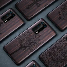 Shockproof Real Black Wood Phone Case For Huawei P30 Pro P40 Pro Case Luxury Wooden Full Cover Silicone Coque For Huawei P40 Pro