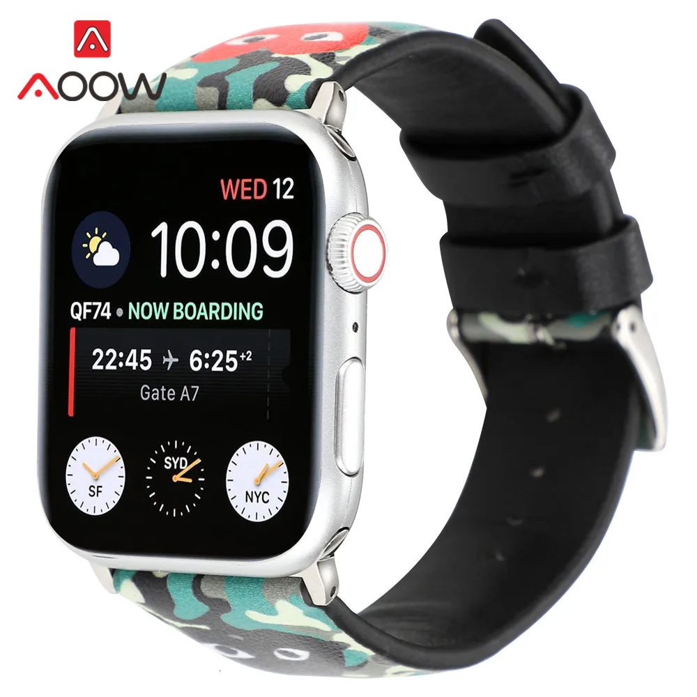 Кожаный ремешок для часов с камуфляжной печатью для Apple Watch, 40 мм, 44 мм, 38 мм, 42 мм, браслет с сердечками для мужчин и женщин, ремешок для iWatch 1, 2, 3, 4