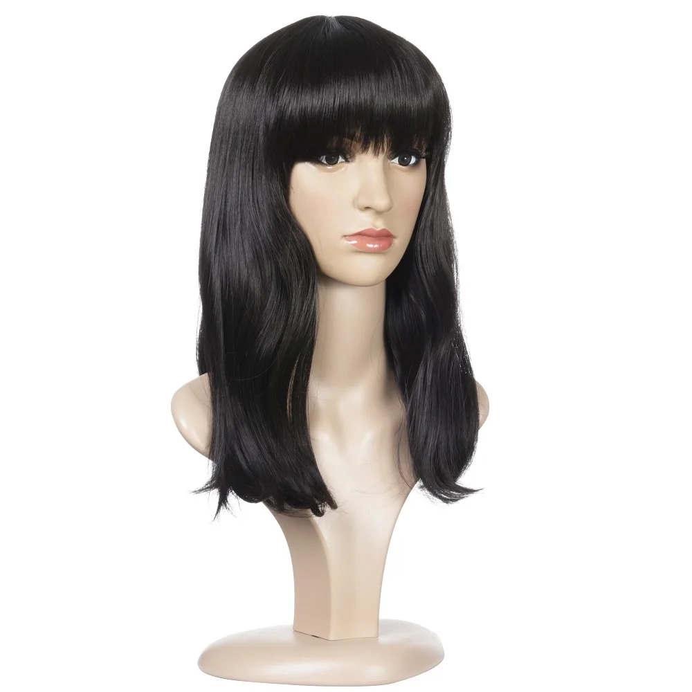 

WEILAI Long Straight Black Synthetic Wigs With Bangs for Women African American Cosplay Hair wig Heat Resistant Fibre