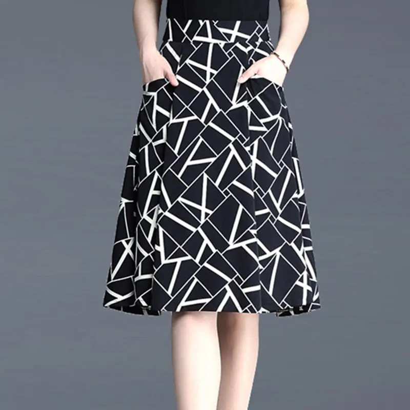 

2021 Summer New Half-length Skirt Women Loose A-line Package Hip Skirt Mid-skirt Slim Plaid High-waist Mid-length Skirt