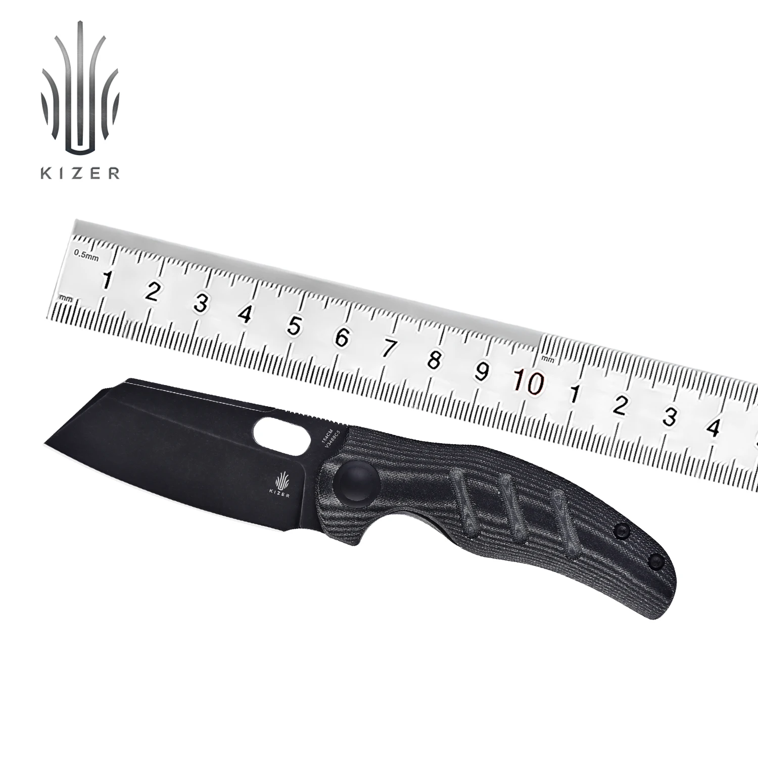 Kizer Folding Blade Knife V3488C5 C01C Mini 2021 New Black 154CM Blade & Micarta Handle with Thumb Hole Opening EDC Knife