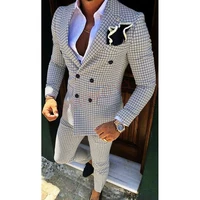 2020 fashion lattice mens suit slim fit prom wedding suits for men groom tuxedo jacket pants set custom white casual men blazer