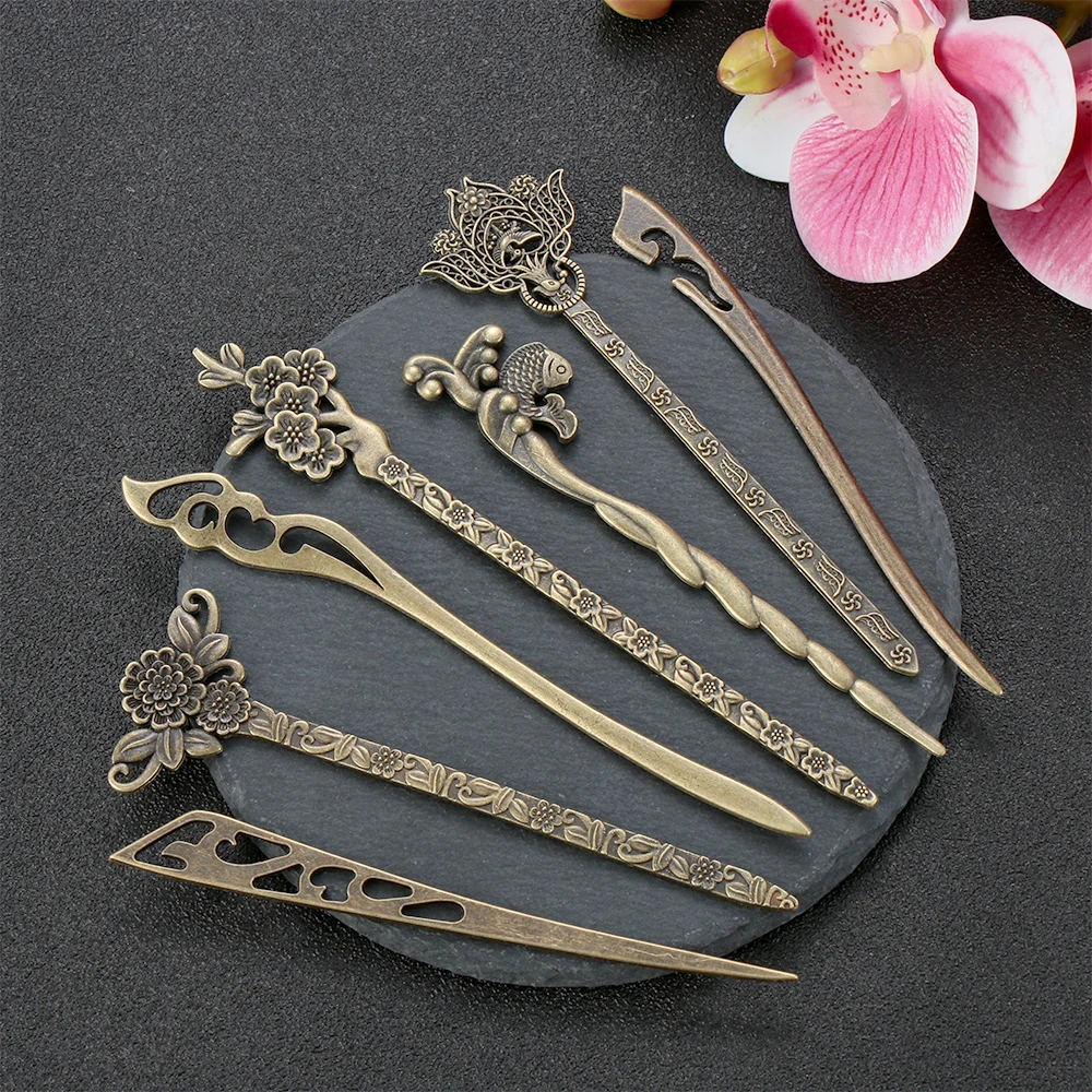 Fashion Bronze Vintage Hair Clip Metallic Metal Stick Curved Fork Hairpin Styling Tools Accessories | Красота и здоровье