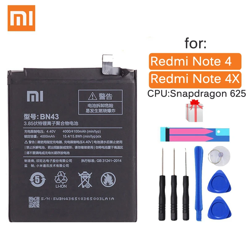 Оригинальный аккумулятор Xiaomi BN43 запасной для Redmi Note 4X/ 4 глобальная версия Snapdragon 625