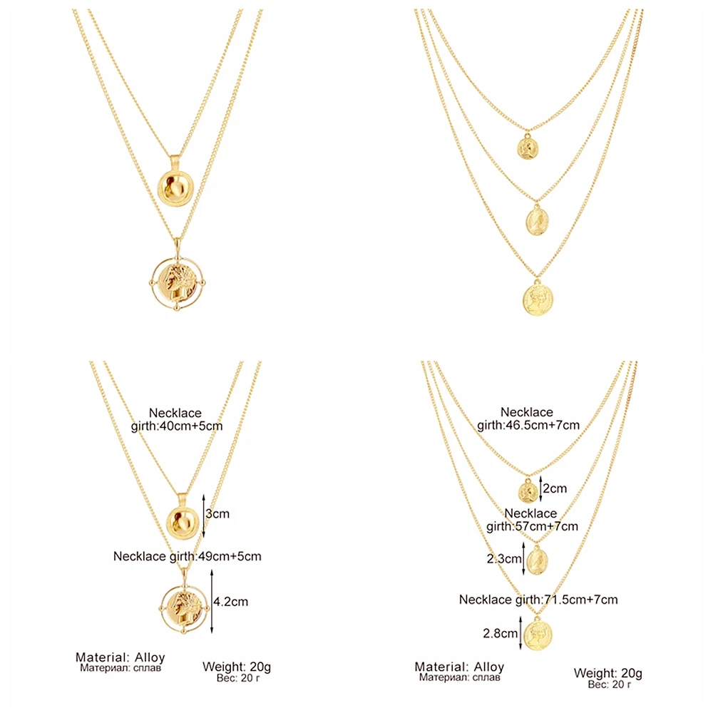 

UMKA 2021 Simple Geometric coin pendant Necklace Gold Color Clavicle Chain Charm Necklace For Women