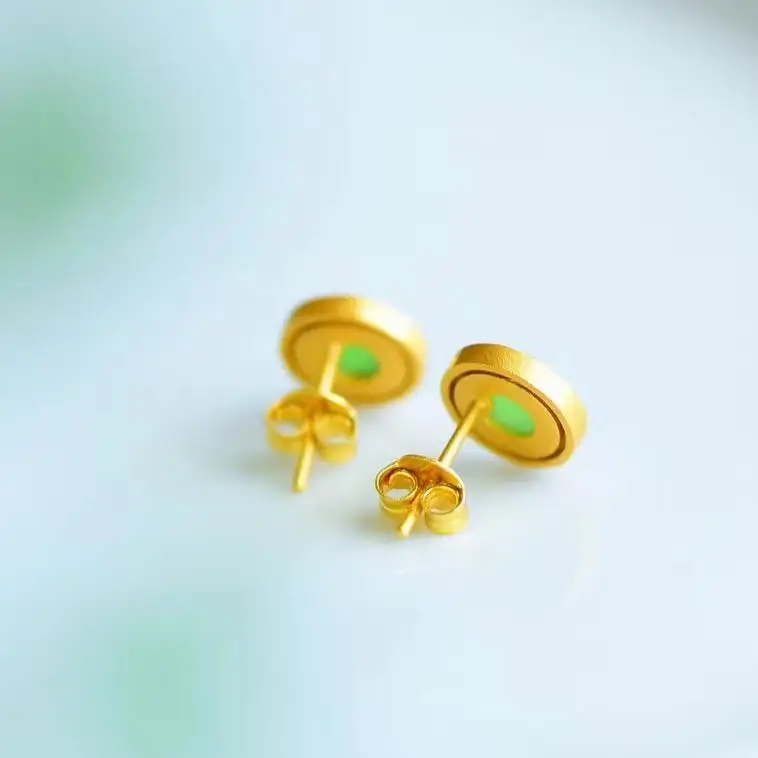 

Hetian Jade Green Jade Stud Earrings S925 Sterling Silver 2020 New Trendy Small Frosty Style Earrings Green Earrings for Women