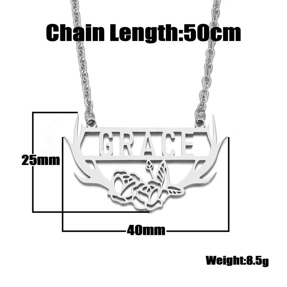 Женский кулон из нержавеющей стали ожерелье с цветком рога узор буквами