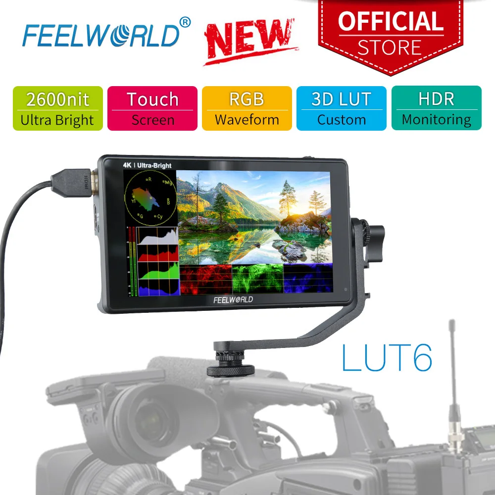 FEELWORLD LUT6 6 дюймов 2600 нит HDR 3D LUT сенсорный Экран на Камера полевая DSLR для контроля