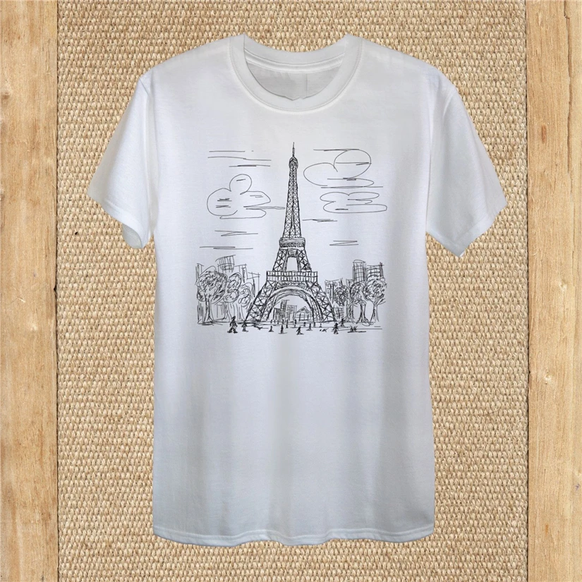 Любовь Париж Эйфелева башня Карандаш арт футболка дизайн Качественный хлопок