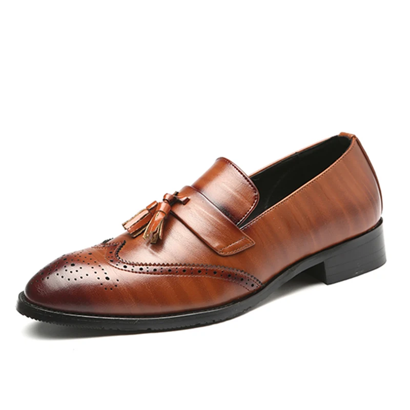 

Men Leather Dress Shoes Design Brand Shoes Classic Tassel Brogue Mans Footwear Formal Shoes Bullock Shoes Big Size 37-48