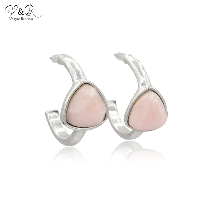 

New Trendy 2020 Earrings silver plated With Facted Rose Synthetic Stone C Hoop Earring Minimalist Earrings Jewerly Gifts