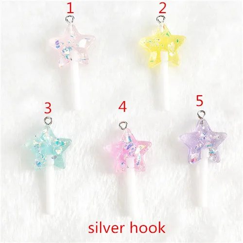silver hook 12 шт смешанные маленькие звезды леденец 38*20 мм Блестящий леденец милые плоские с оборота кабошоны из смолы украшения для сережек и кулонов - Цвет: silver hook