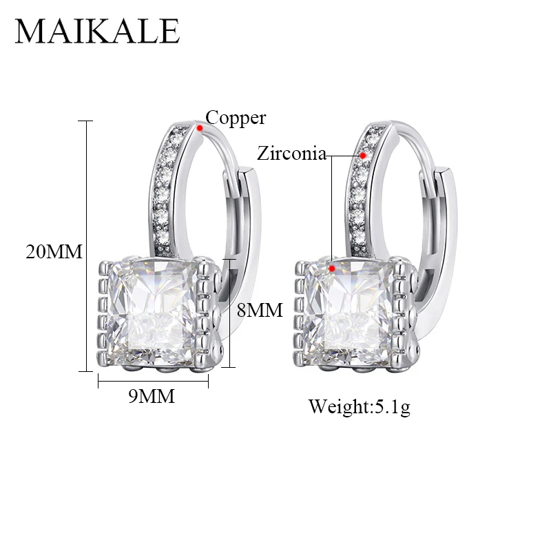 MAIKALE Simple Round Stud Earrings Square Cubic Zirconia Gold Copper Circle Korean for Women Party Jewelry Gifts | Украшения и