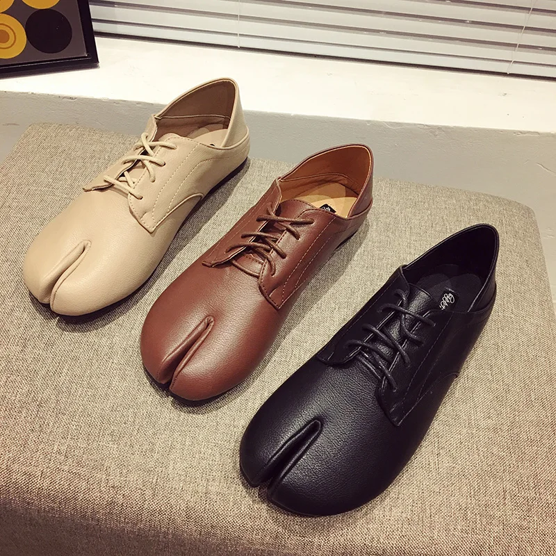 Оксфорды на шнуровке с раздельным носком женские Ретро японский ниндзя Лоферы