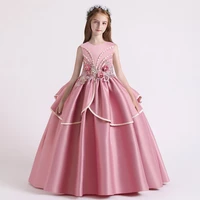 embroidery bead satin princess lace flower girl 14y dresses girls pageant dresses first communion dresses evening party dresses