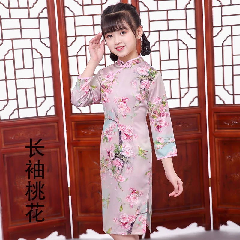 

Girls Chinese dress new year party qipao cheongsam Long sleeve Spring Traditional dresses