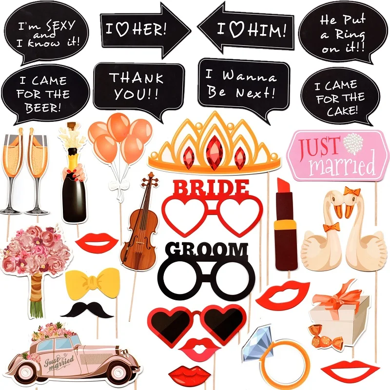 31pcs Photo booth Свадебные Декорации для студийной Фотокабины Baby Shower бутафория для свадебной фотосессии на Photo Booth Mr Mrs молодожены вечерние DIYPhotobooth - Цвет: 31pcs