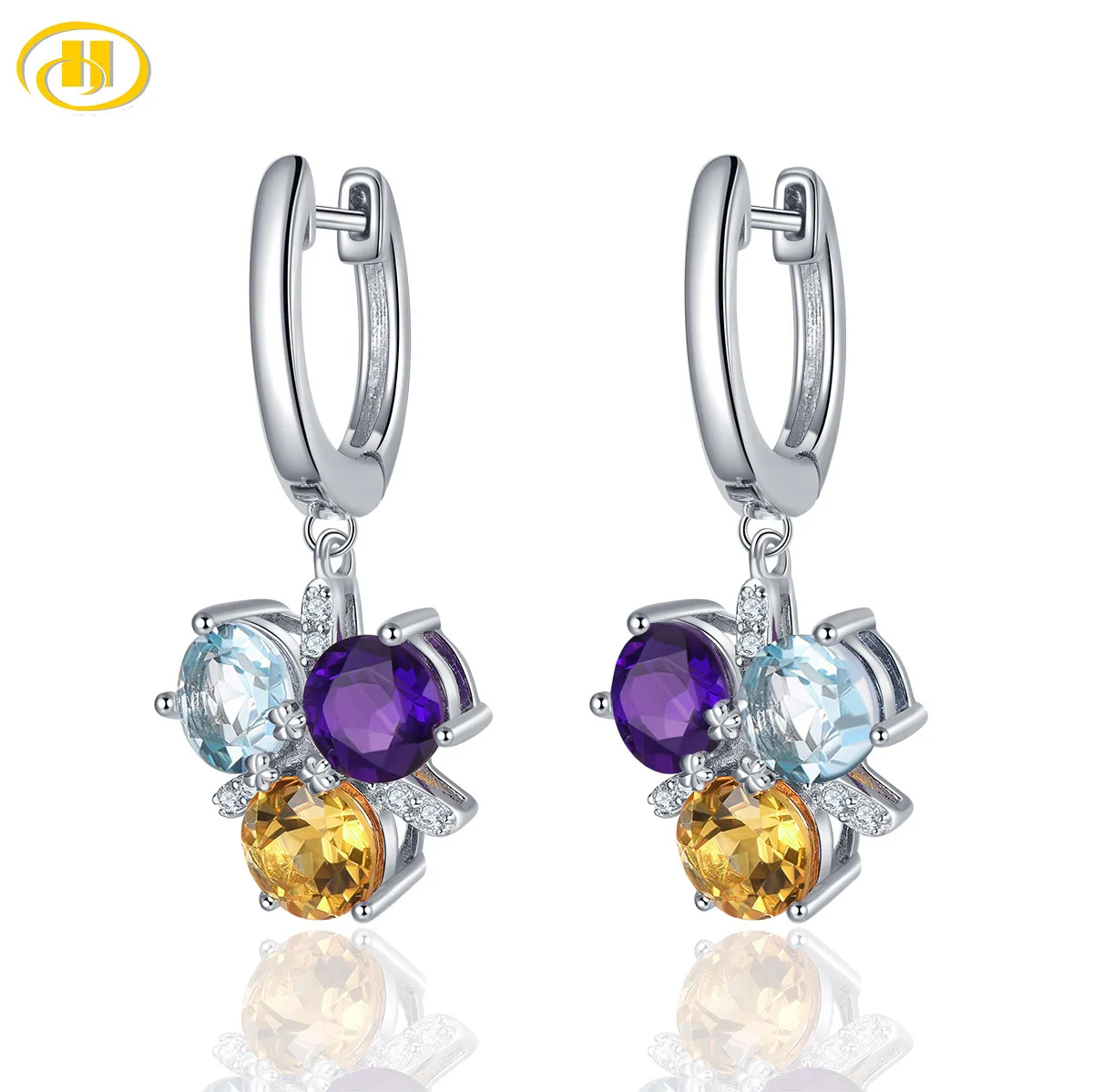 Женские серьги клипсы Hutang из натурального драгоценного камня аметист цитрин