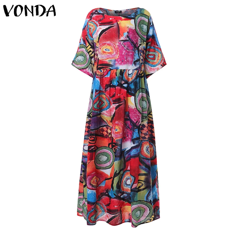 Винтажное платье VONDA летнее повседневное длинное макси с коротким рукавом и
