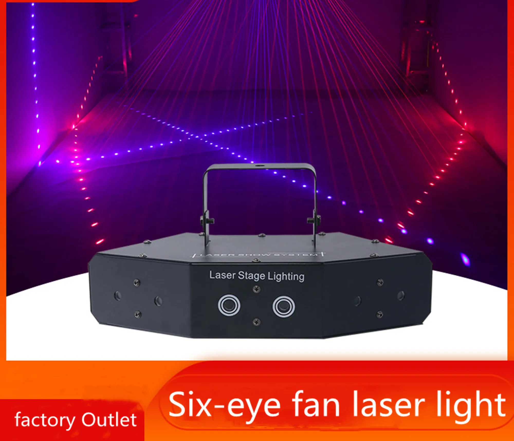 DMX 512 Fan-shaped six-eye scanning RGB Laser Light for DJ Disco Club Stage Event Show Party Effect light with Sound Control