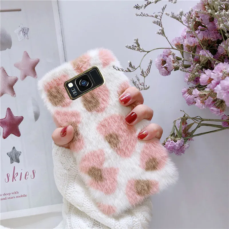 Теплый плюшевый силиконовый чехол для Galaxy Note 8 9 из кроличьего пушистого меха