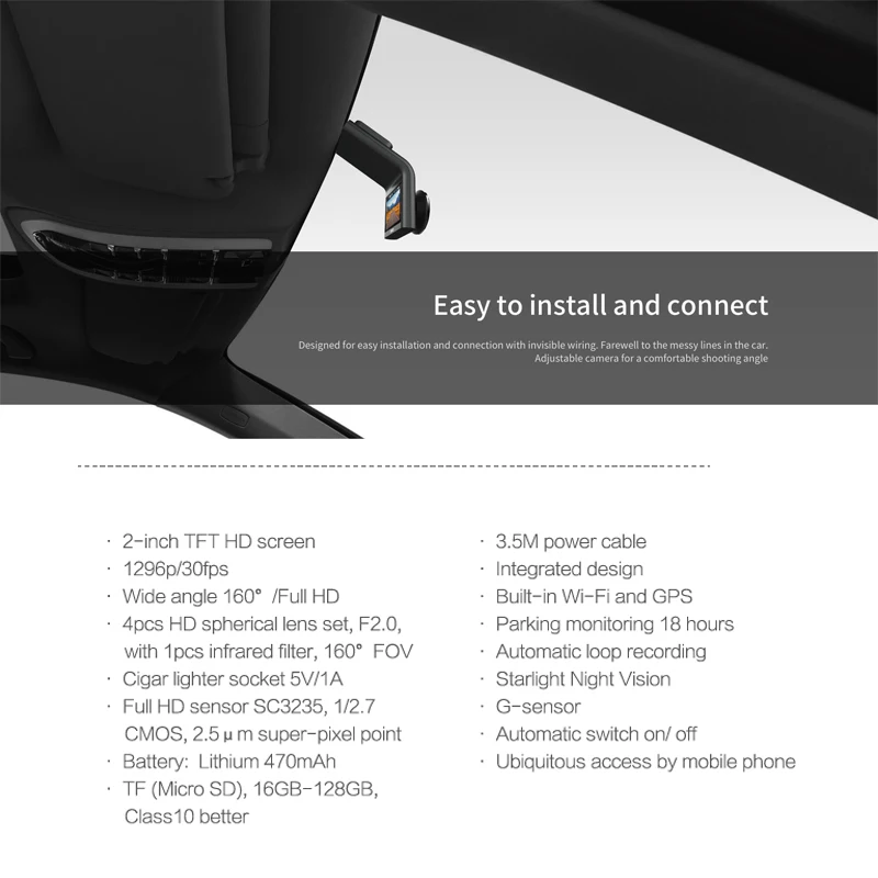 

[G300H Dash Cam with 32G Card] 360 Botslab 1296P FHD 160 Smart Car DVR 3MP Camera WiFi GPS Google Maps Night Vision Park Monitor