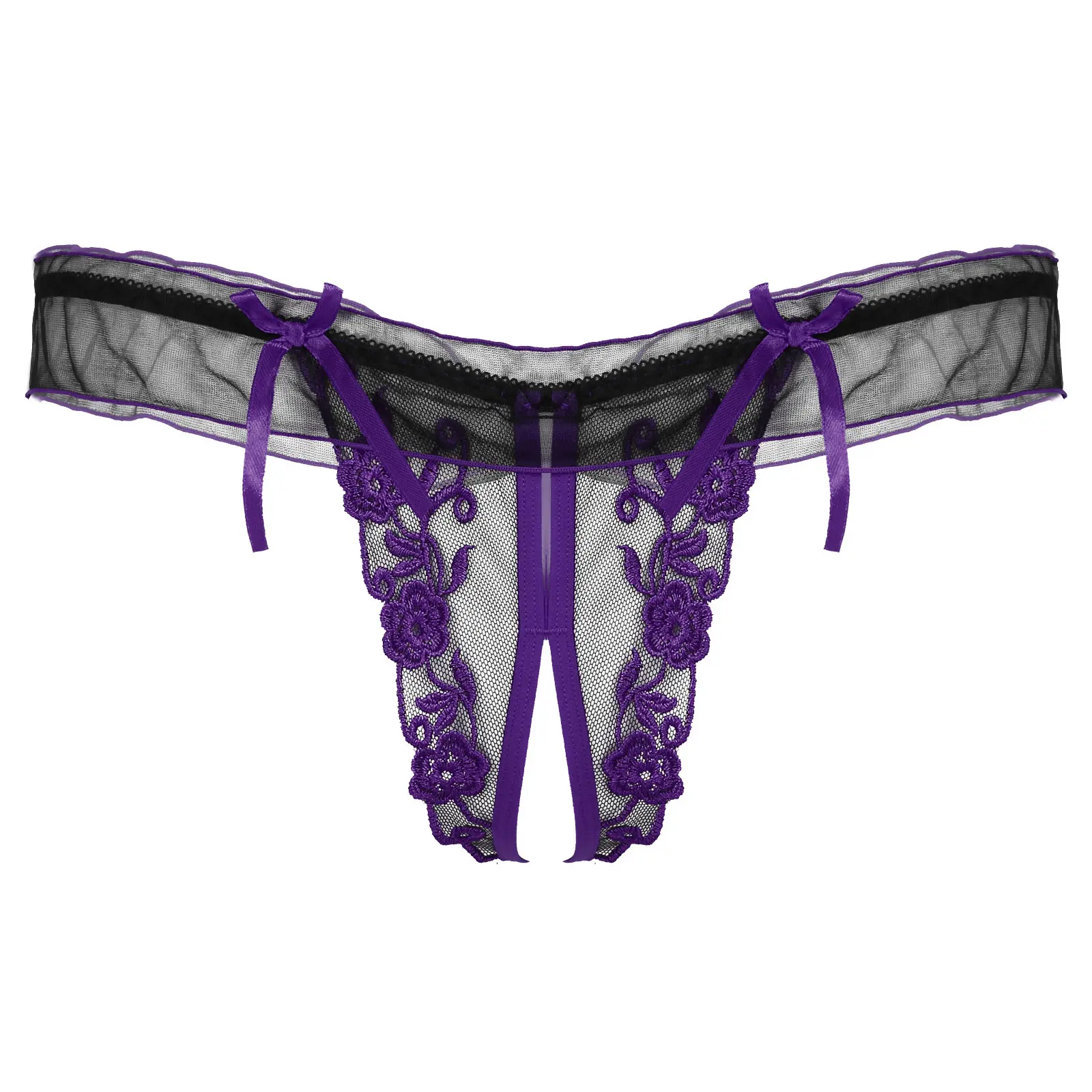 Трусы-стринги мужские кружевные с цветочной вышивкой |