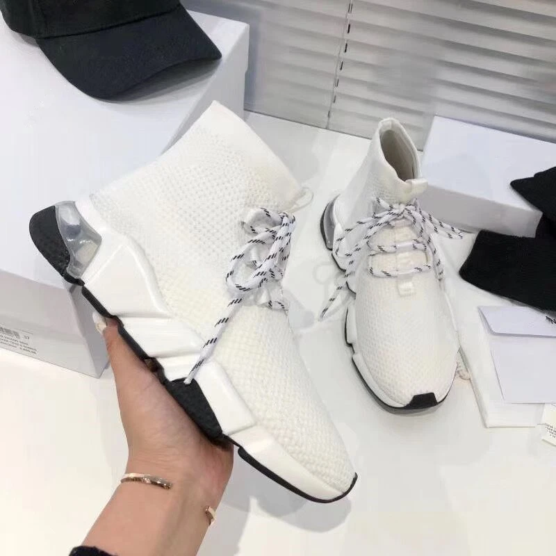 

Lace Up Socks Boots Women Stretch Fabric Elastic Air Cushion Bottom Pointed Toe Ankle Boots Shoes Woman Short Boots