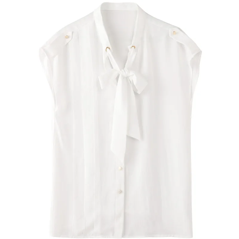 

New women's clothing v-neck crushed bowknot sleeveless design feeling small woman chiffon shirt