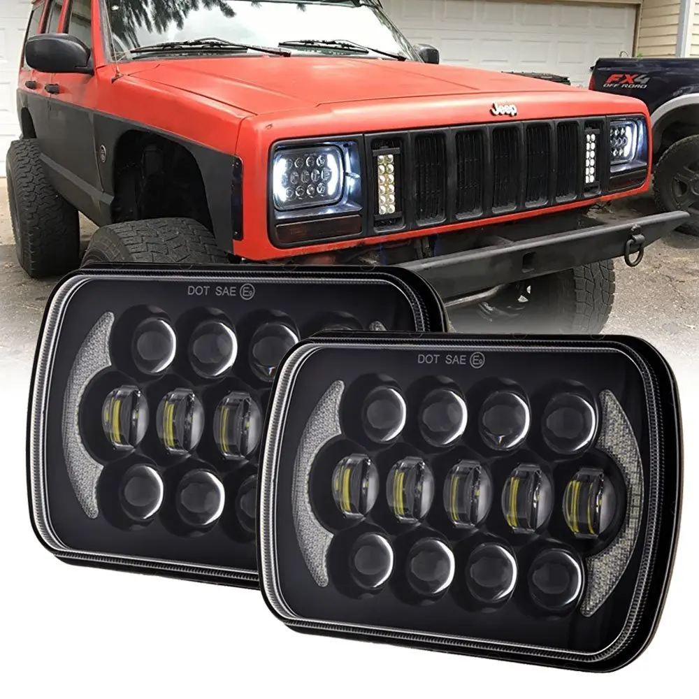 

7x6'' 5X7'' H4 LED Headlight with Angel Eyes For 1986-1995 Jeep Wrangler YJ 1984-01 Cherokee XJ 5x7inch 85W Square Headlights