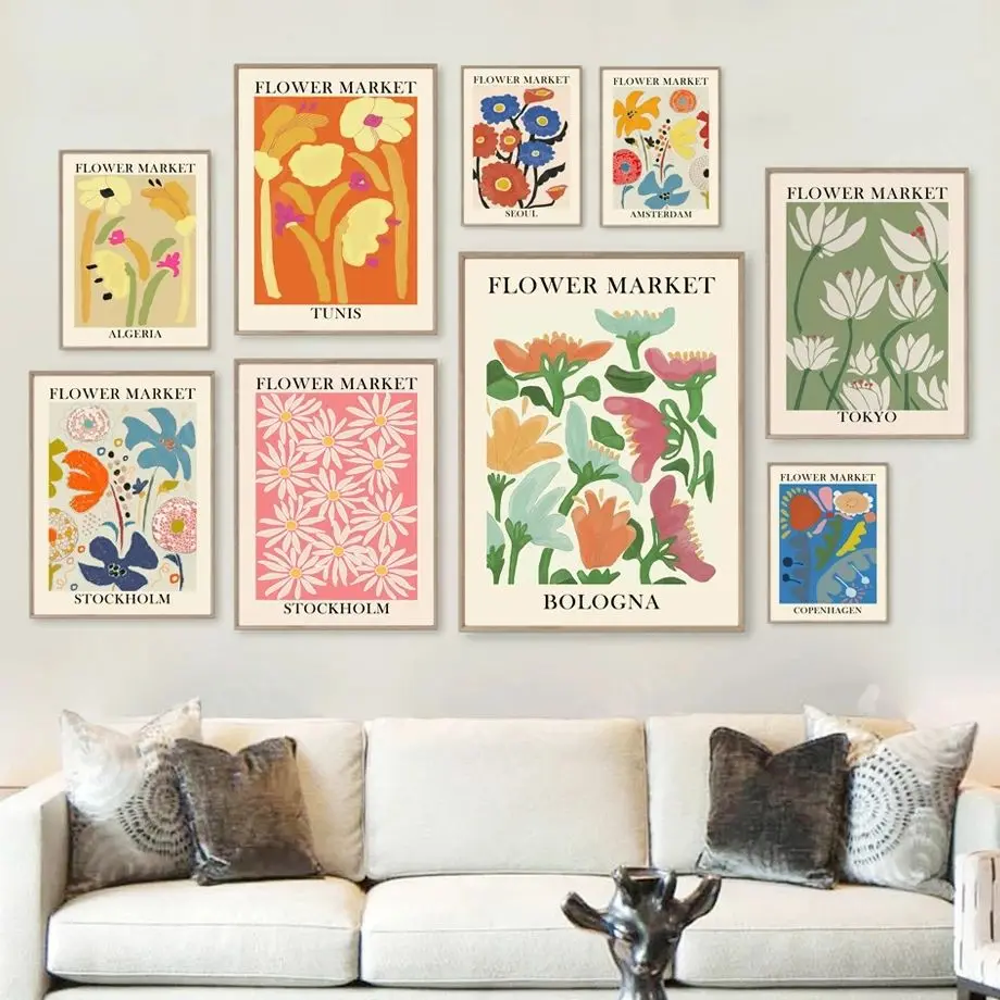 

Рынок, винтажный холст, современный абстрактный цветок, домашний декор, настенное искусство, акварельная живопись, картины, печать, скандин...