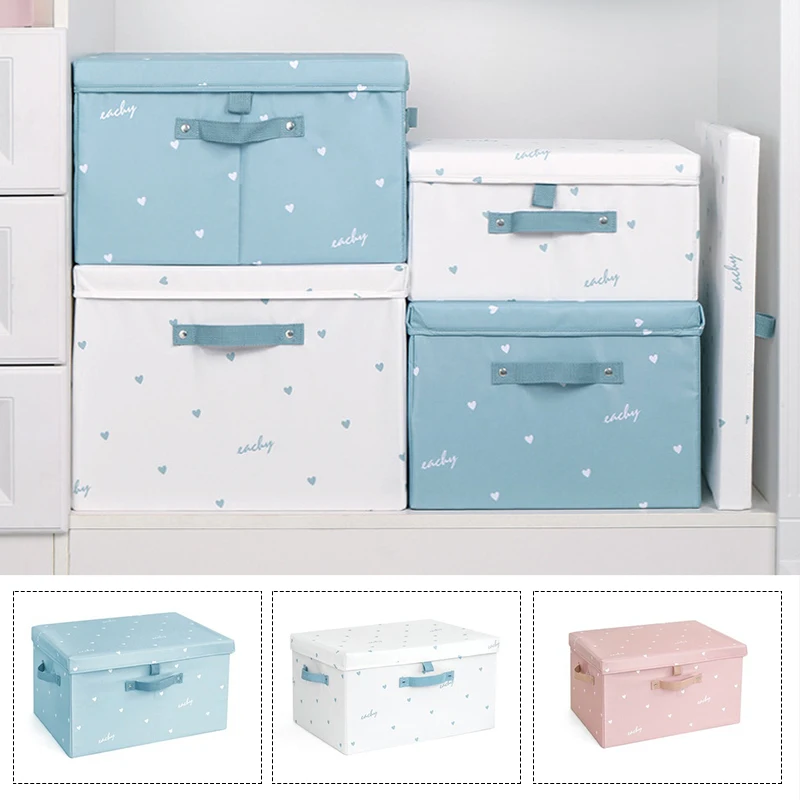 

Foldable Storage Box Fresh Oxford Cloth Wardrobe Clothing Storage Case Portable Sundries Toys Clothes Organizer with Lid Home