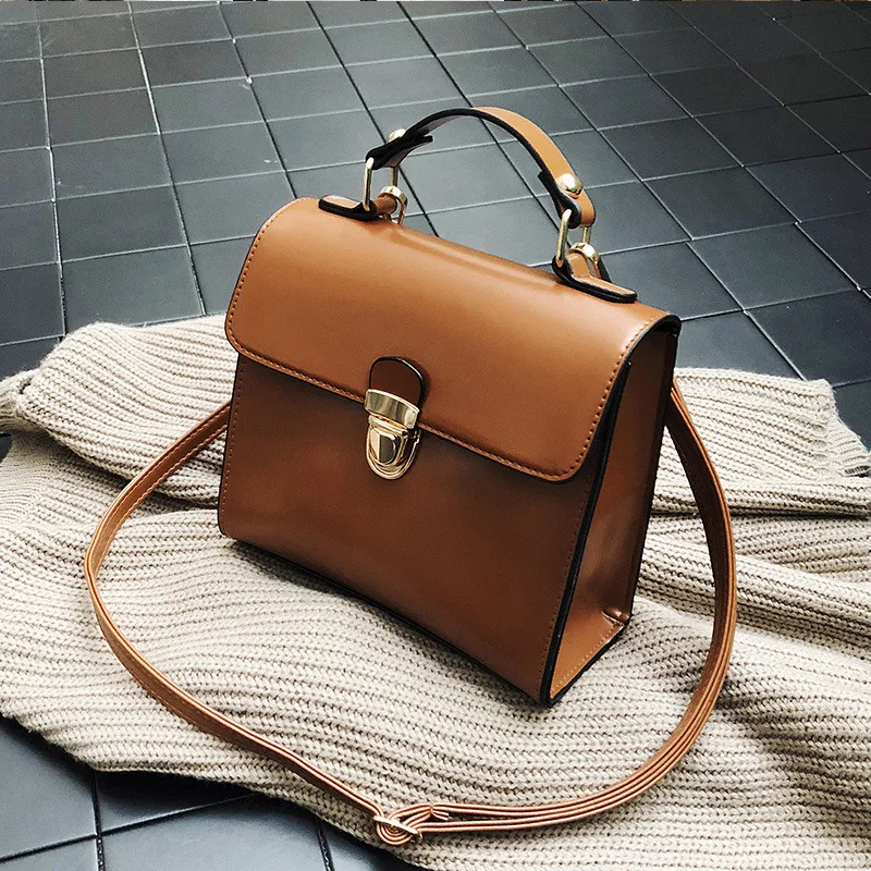 

Glossy Soft Leather Bag for Women 2021 Trendy Autumn Women Shoulder Bag Solid Wild Lock Mini Bag Retro Messenger HandBag