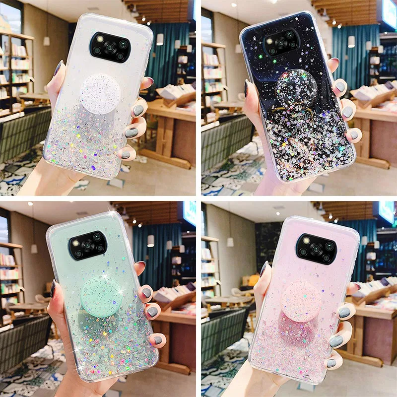 Silicon Phone Case For Xiaomi Poco X3 Pro Cases Glitter Cover Poco M4 Pro X3 GT NFC M3 F3 Redmi Note 11 Po 10 9 8 9s 10s Fundas