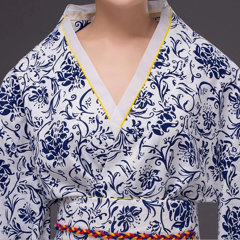 

Kimono Women Blue And White Kimono Robe Yukata With Obi Japanese Style Evening Dress Performance Dance Dress Flower fashion
