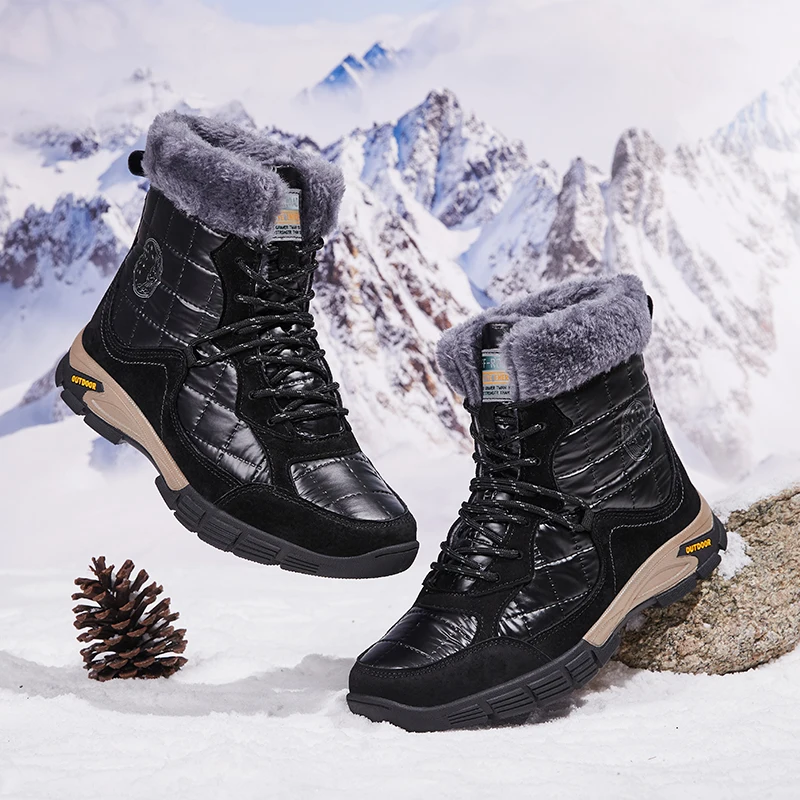 

Зимние мужские походные ботинки, зимние ботинки, бархатные теплые водонепроницаемые уличные повседневные ботинки, мужская хлопковая обувь...