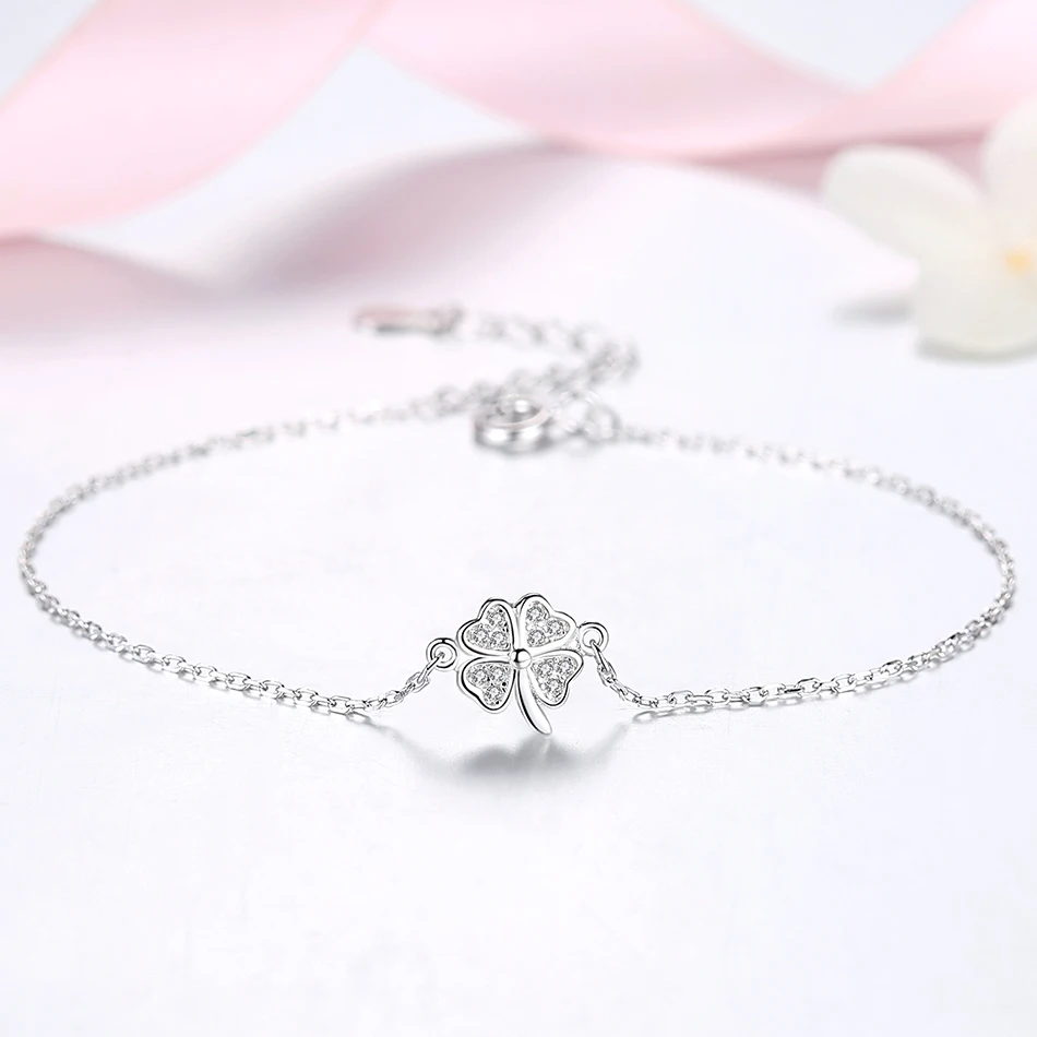 ELESHE Fashion 925 Sterling Silver Faith Cross Heart Clover Charm Bracelet Crystal Zircon Link Chain for Women Jewelry | Украшения и