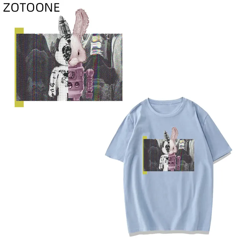 

ZOTOONE Robot Rabbit Easter Stickers Patches for Clothes Iron on Animal Patch for Boys Girls Heat Transfers DIY Appliques G