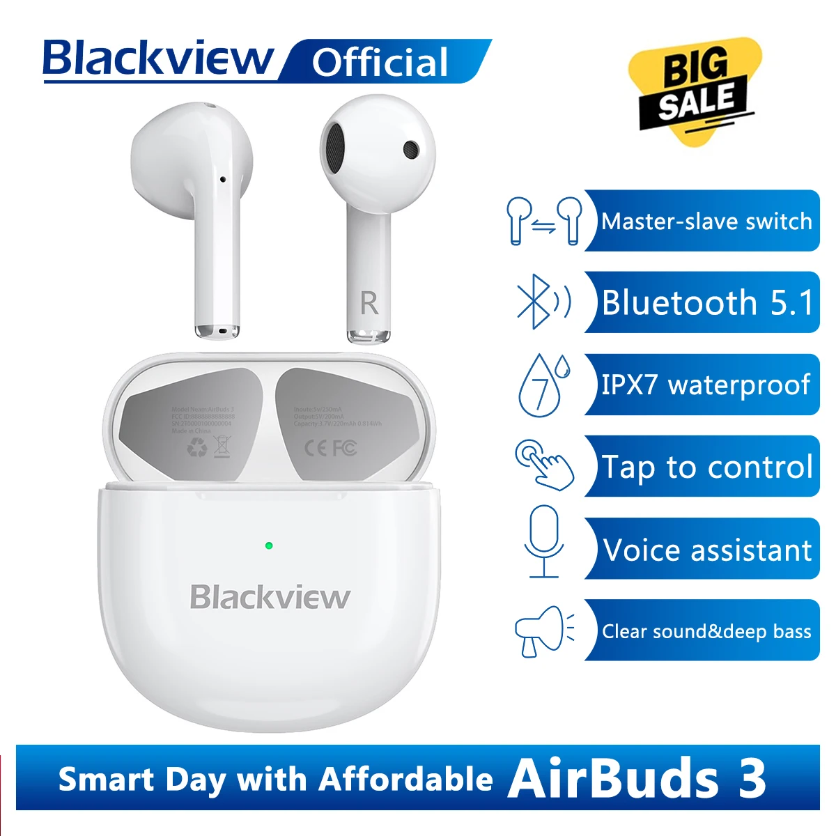 

Blackview 2021 New AirBuds 3 Bluetooth 5.1 TWS Earphones Active Noise Cancelling Touch Control Headphone With Microphone