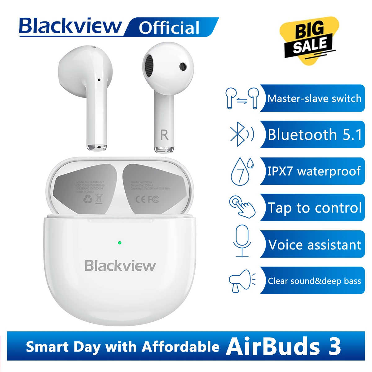 Наушники Blackview 2021 New AirBuds 3 Bluetooth 5 1 TWS с активным шумоподавлением и сенсорным