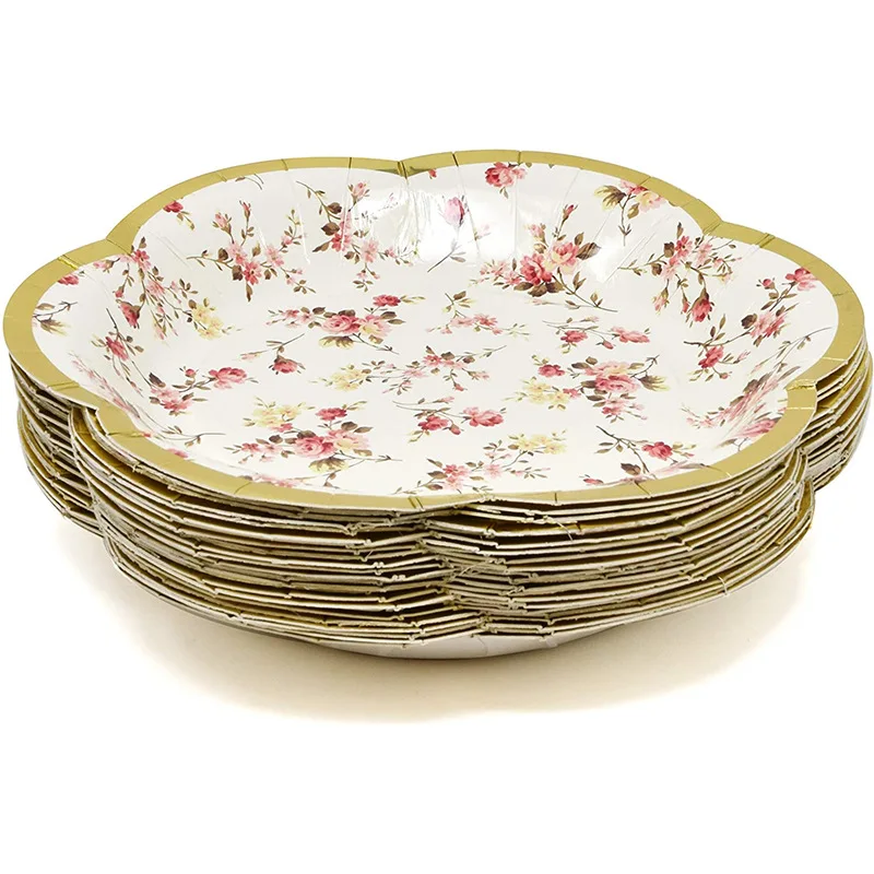 

Gold Foil Vintage Flower Party Wedding Deco Anniversaire Dessert Table Layout Lace Paper Tableware Set Art Birthday Decoration