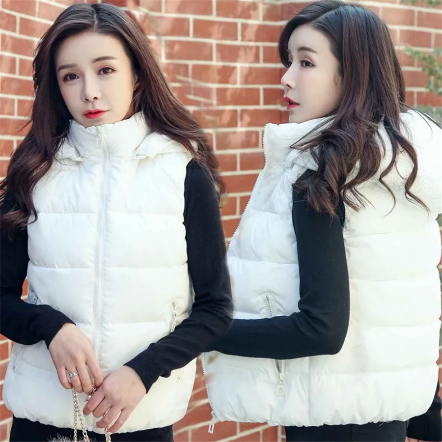

Women Vest for Autumn winter 2020 Solid sleeveless waistcoat Vest parkas coat Casual thicken hooded warm snow vest jacket
