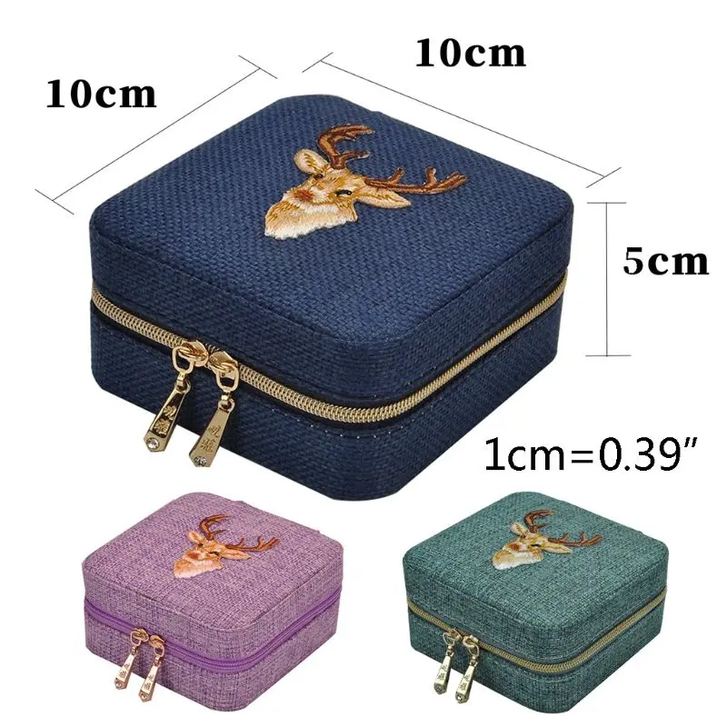 

Detachable Embroidered Cloth Small Jewelry Box Retro Women Stud Earrings Rings Bracelet Storage Case