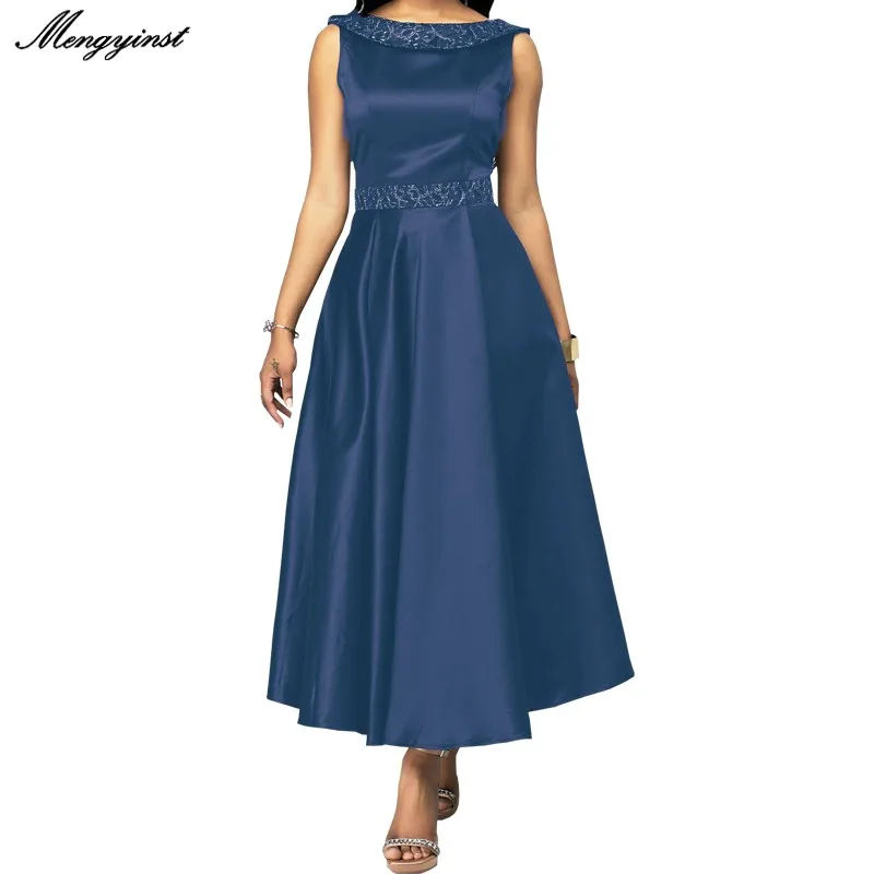 

Элегантное женское платье с круглым вырезом 2022, повседневное женское модное офисное платье для работы, винтажные вечерние длинные платья, ...