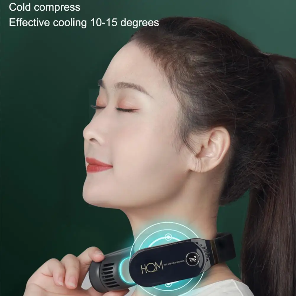 

2 In 1 Mini Portable Hanging Neck Fan Warmer And Cooler Fan Air Temperature Silent Conditioner Neck Leafless Adjustable L5w9