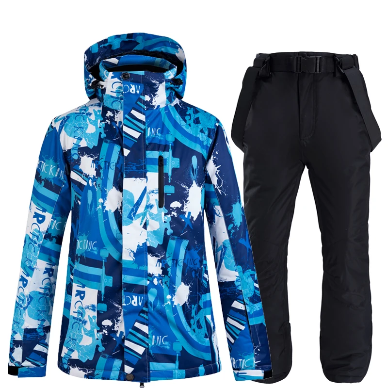 

Уличный мужской зимний костюм, одежда для сноуборда, водонепроницаемый ветрозащитный Теплый Зимний лыжный костюм, куртка + нагрудники, зимние брюки, комплекты