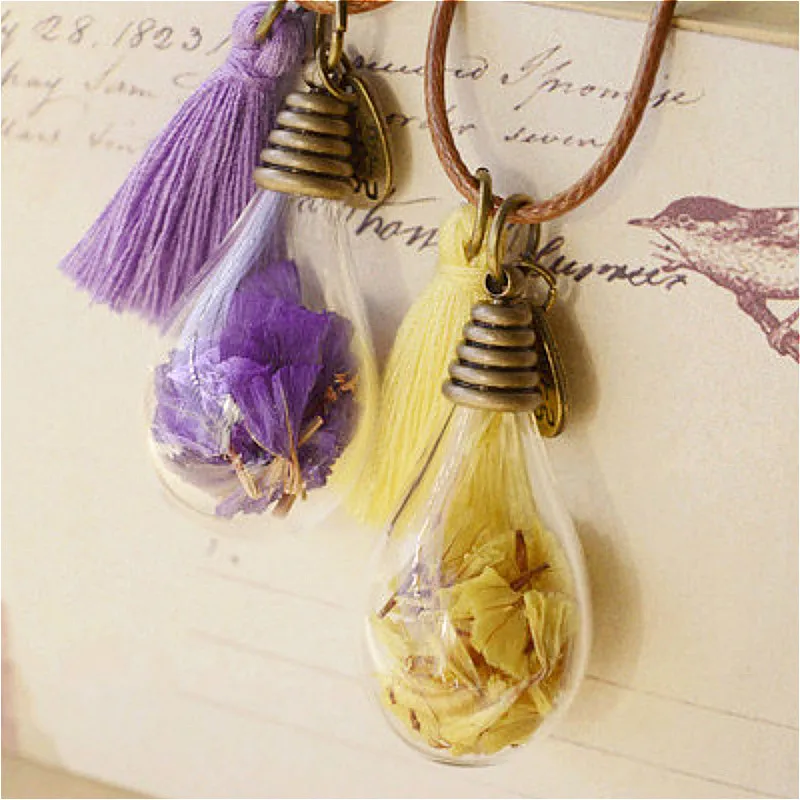 

Flyleaf Handmade Was Dried Myosotis Sylvatica Flowers Necklaces & Pendants For Women Fashion Glass Bottle Long Necklace Jewelry