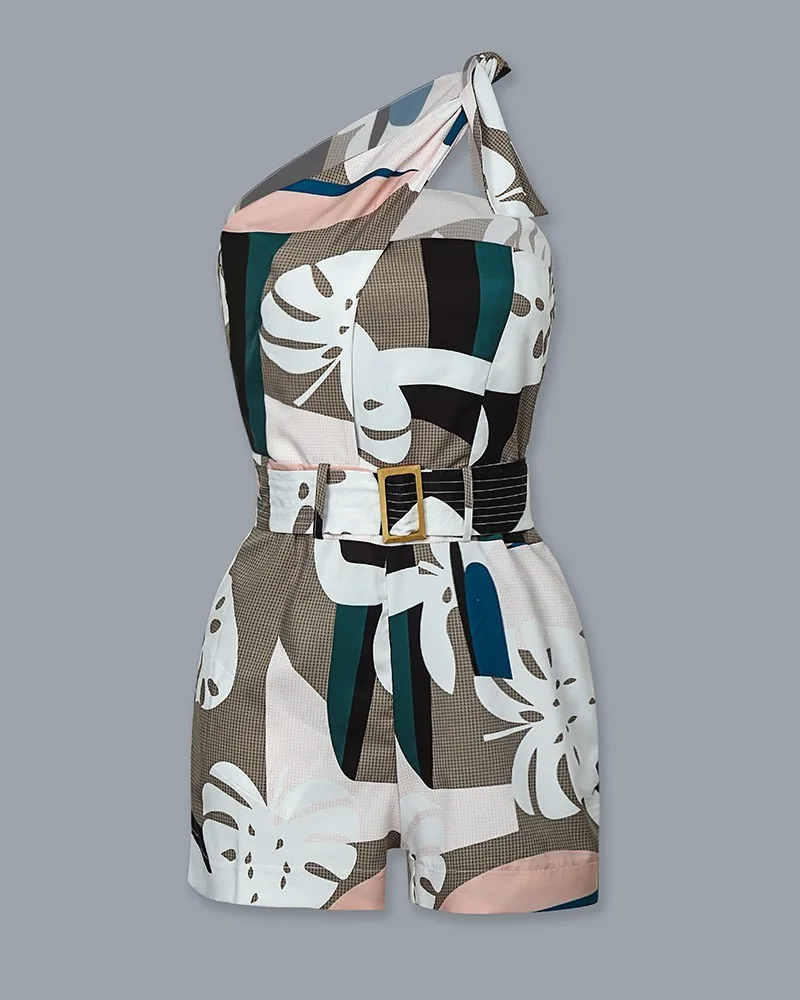 Сексуальный женский летний комбинезон на одно плечо с узелками цельный