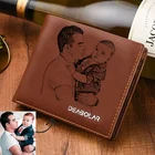 Небольшой бумажник с изображением на заказ, мужской бумажник с двусторонней надписью, фото, подарок на день отца, индивидуальный бумажник для мужчин